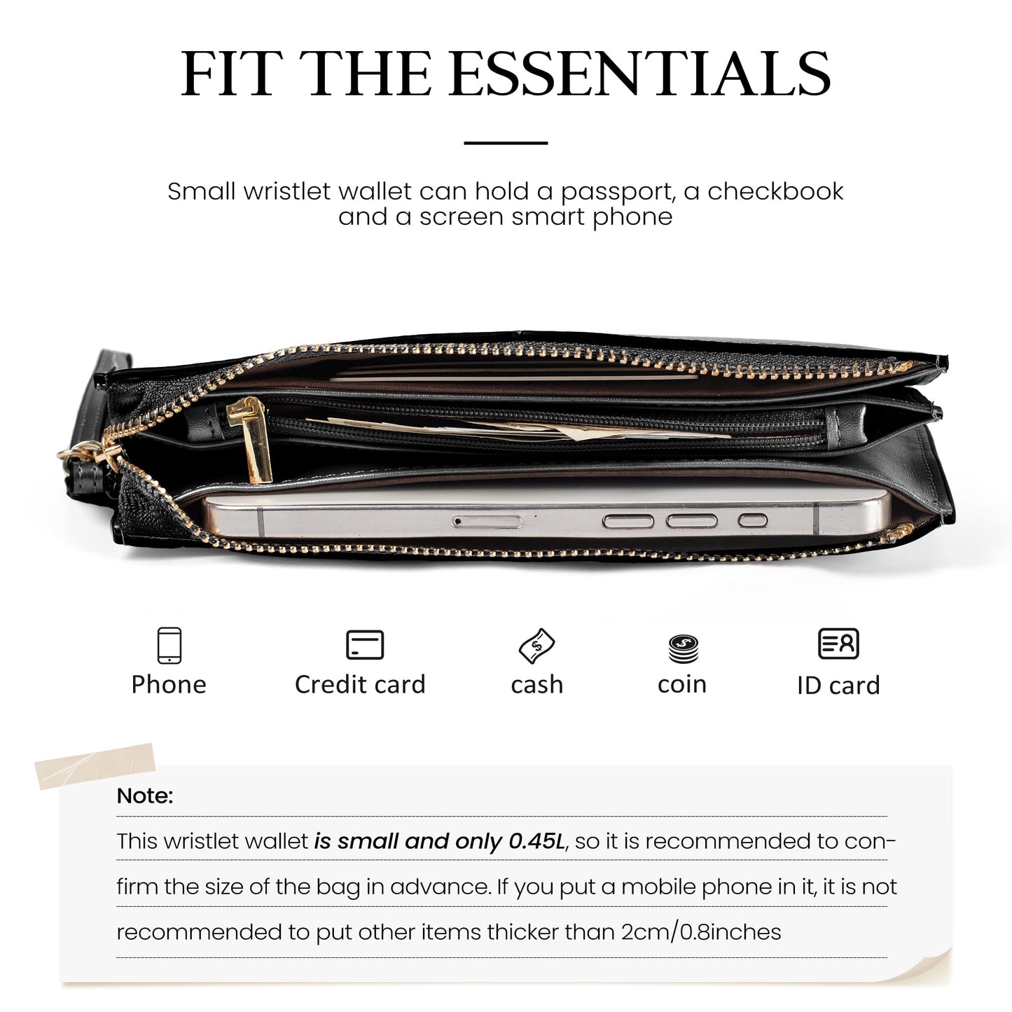 befen Genuine Leather Wristlet Clutch for Women Ultra-Slim Ladies Credit Card Holder Wallet Purses with RFID Protection (Black.)