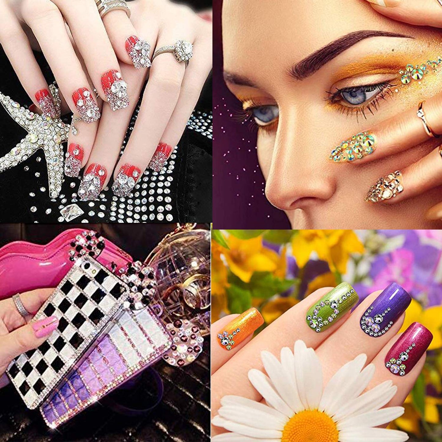 1800Pcs Hot Fix Glass Flatback Rhinestones HotFix Round Crystal Gems 5MM (12 Mixed Colors, 5mm SS20)