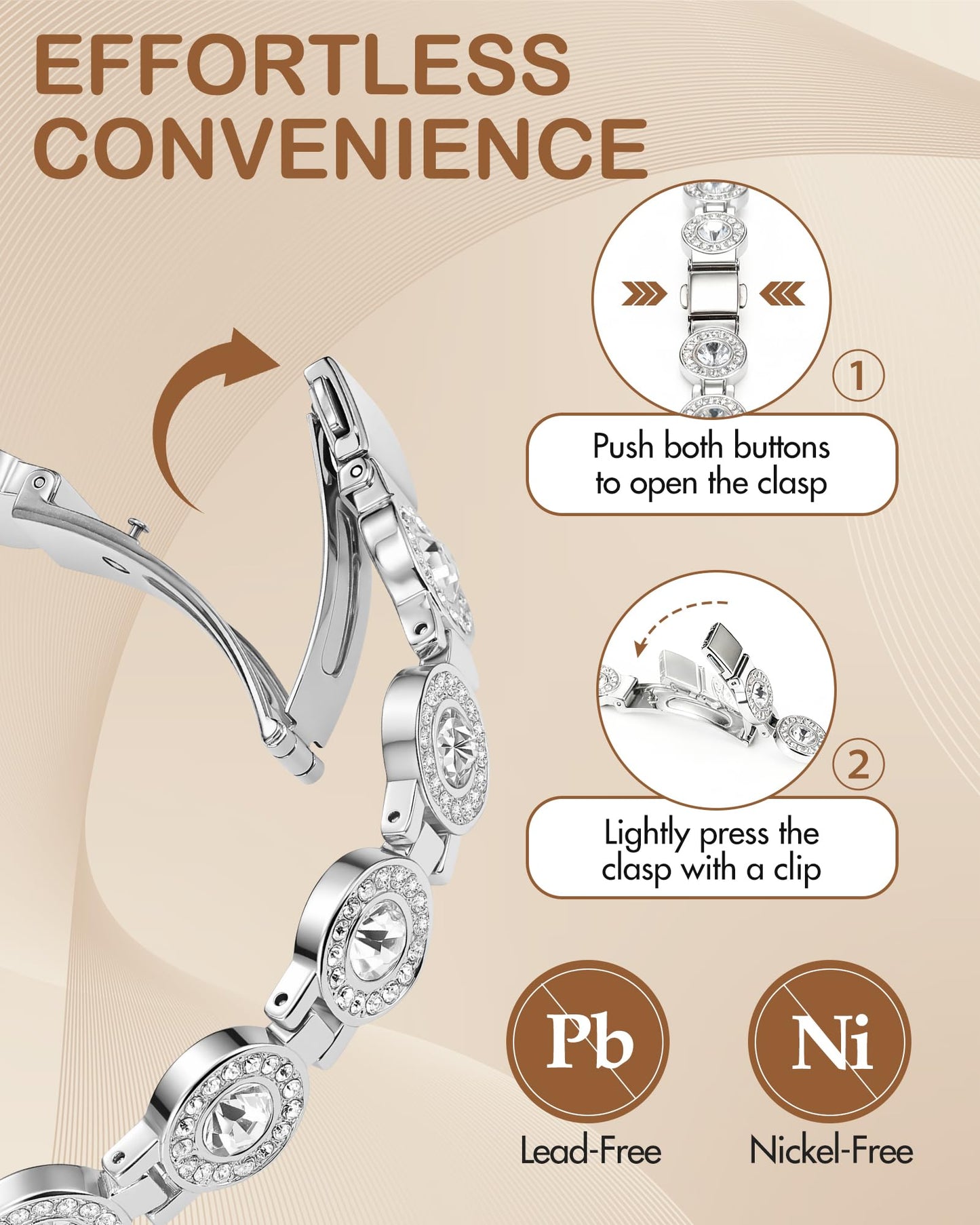 Feraco Pure Copper Bracelets for Women, 4X Ultra Strength Magnetic Bracelet with 3800 Gauss Neodymium Magnets & Sparkling Austrian Cut Crystals, Adjustable Jewelry Gift (Silver)