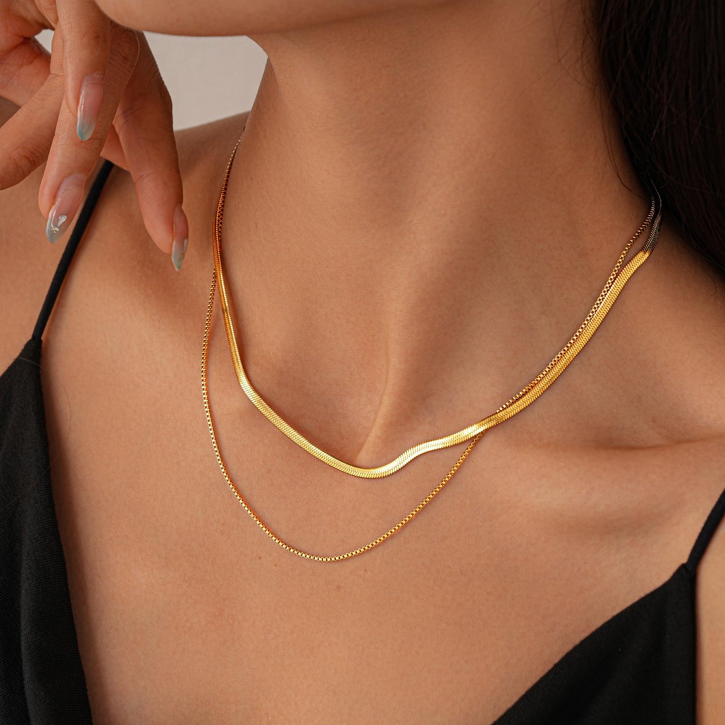 ANDKISS Gold Necklace Stack for Women - 14K Gold Plated Layered Necklace Trendy Minimalist Snake Chain Necklaces Simple Choker Necklaces Jewelry Christmas Gift for Womem