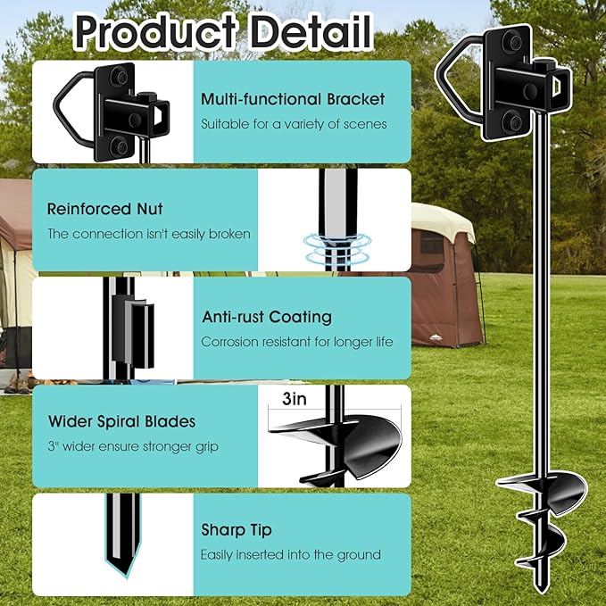 Ground Anchors Heavy Duty, Multi-Purpose Trampoline Anchors Stakes with 3" Wider Spiral Blades, Mobile Home Anchor for Trampoline, Storage Shed, Swing Sets, Carports(13"-4pcs)