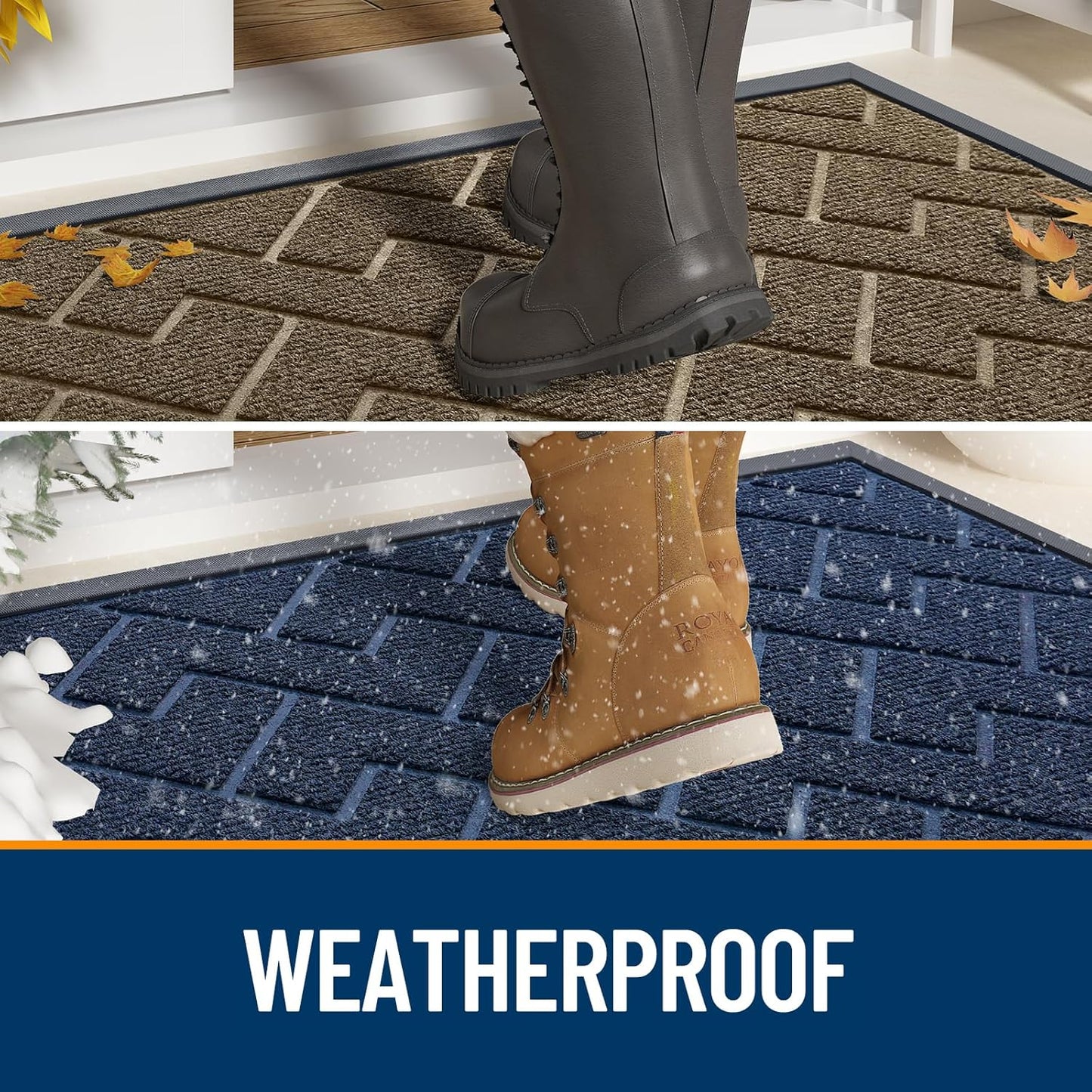 OLANLY Waterproof Front Door Mat - All-Season Herringbone Doormat | Easy Clean, Low Profile, Wine Red (47x32)