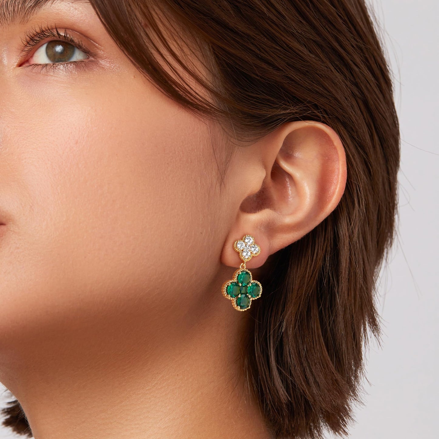 MTMY Dangle Earrings for Women 14K Gold Plated Four Leaf Clover Dangling Drop Birthstone Stud Earrings Trendy Flower Birthstone Jewelry Birthday Gifts(May)