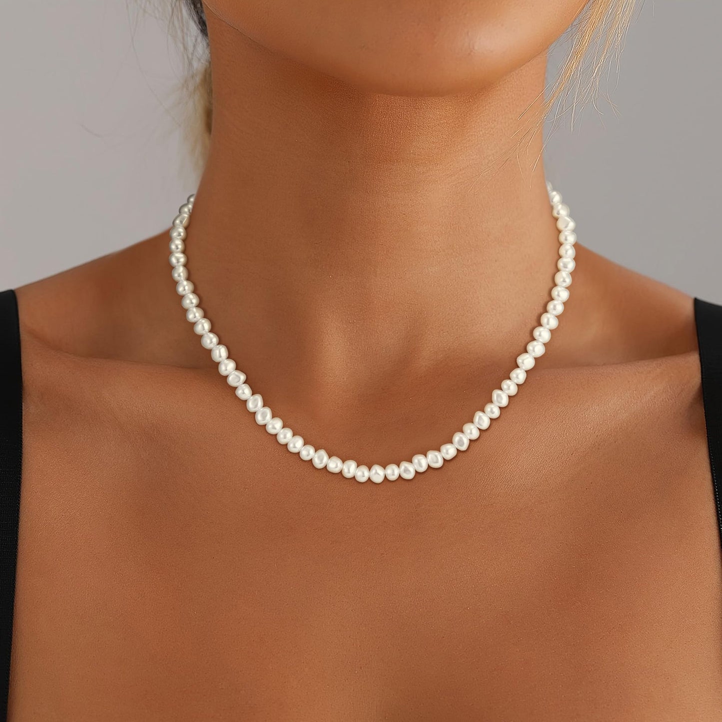 Fezodo Pearl Necklaces for Women, Dainty White Pearl Choker Necklace Tiny Small Pearls Necklace Bridesmaid Necklaces for Wedding Prom Pearls Jewelry Gifts