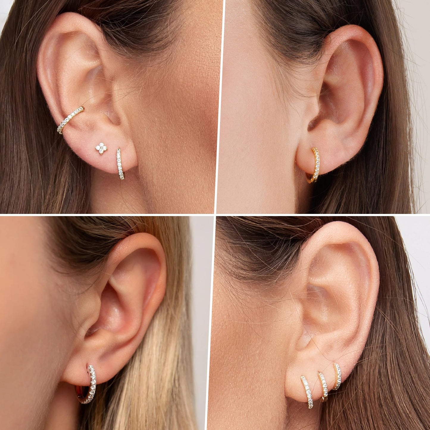 8mm Rook Huggie Small Hoop Earrings Set for Women Gold Stack Cartilage Rook Earring Sets for Multiple Double Piercing Lightweight Mini Thin Cute Dainty Trendy Clip On Mom Jewelry Gifts