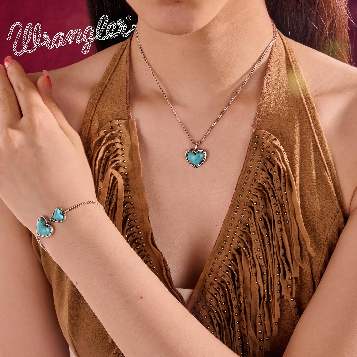 Montana West Wrangler Heart Turquoise Pendant Necklace for Women Western Gold Plated Cowgirl Cowboy Classic Trendy Jewelry AR-WNS-HT-1118STQ