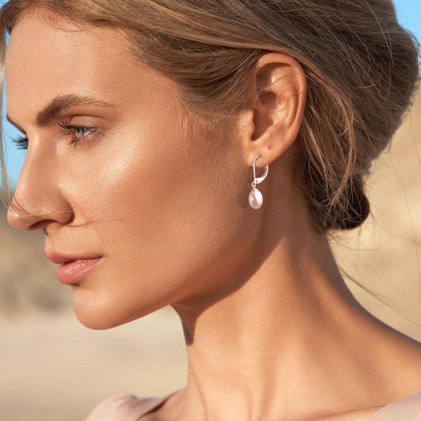 Silver Pearl Dangle Earrings for Women 925 Sterling Silver Pearl Drop Earrings Leverback Hypoallergenic Earring