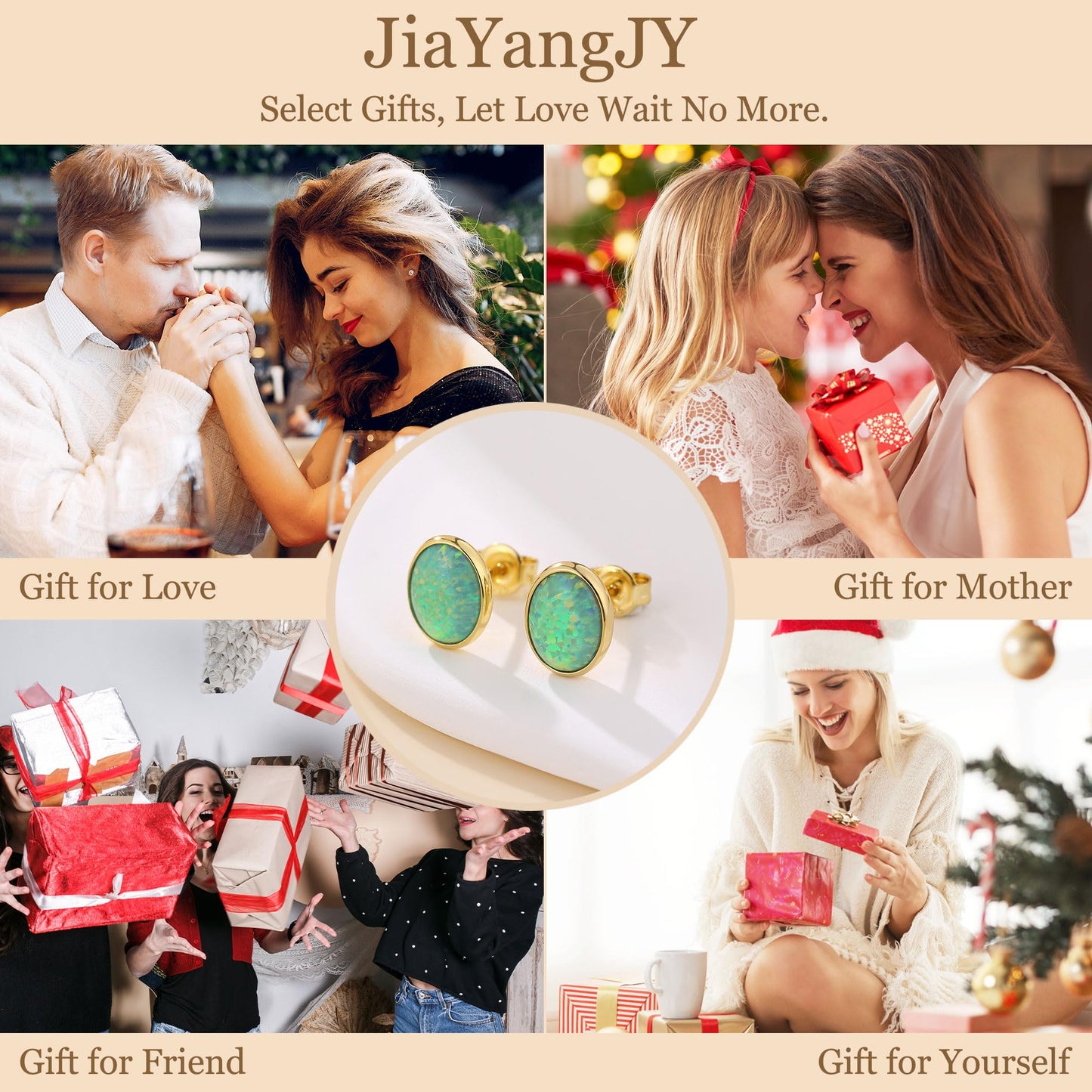 JiayangJY Silver Green Fire Opal Stud Earrings for Women 18K Yellow Gold Plated Sterling Silver Oval Shape 5mm Opal Earrings with Push Back
