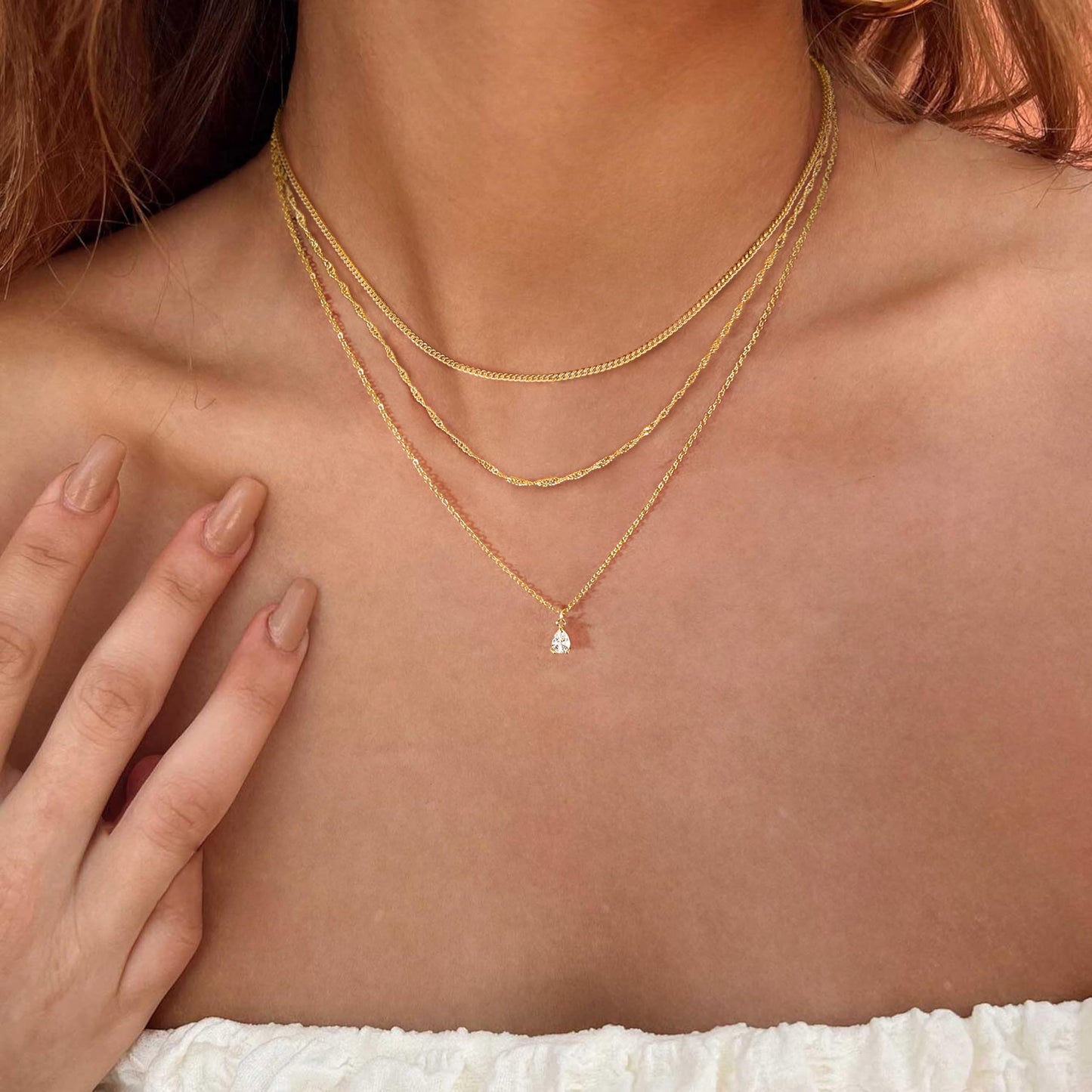 Layered Necklaces for Women Trendy,Stackable 14K Glod Plated CZ Pendant Necklace Dainty Gold Cuban Teardrop Necklace Choker Chain Small Cute Layered Necklaces Set for Women Fashion Jewelry Accessories