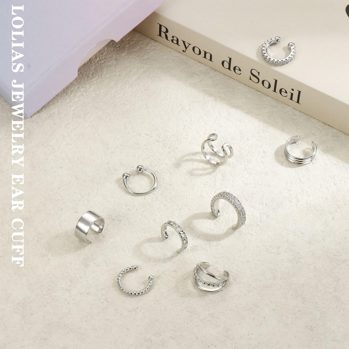 LOLIAS Ear Cuff Earrings for Women Non Piercing Silver Ear Cuffs White Gold Plated Ear Cuff for Non Pierced Ears Clip on Cartilage Earring Fake Earrings