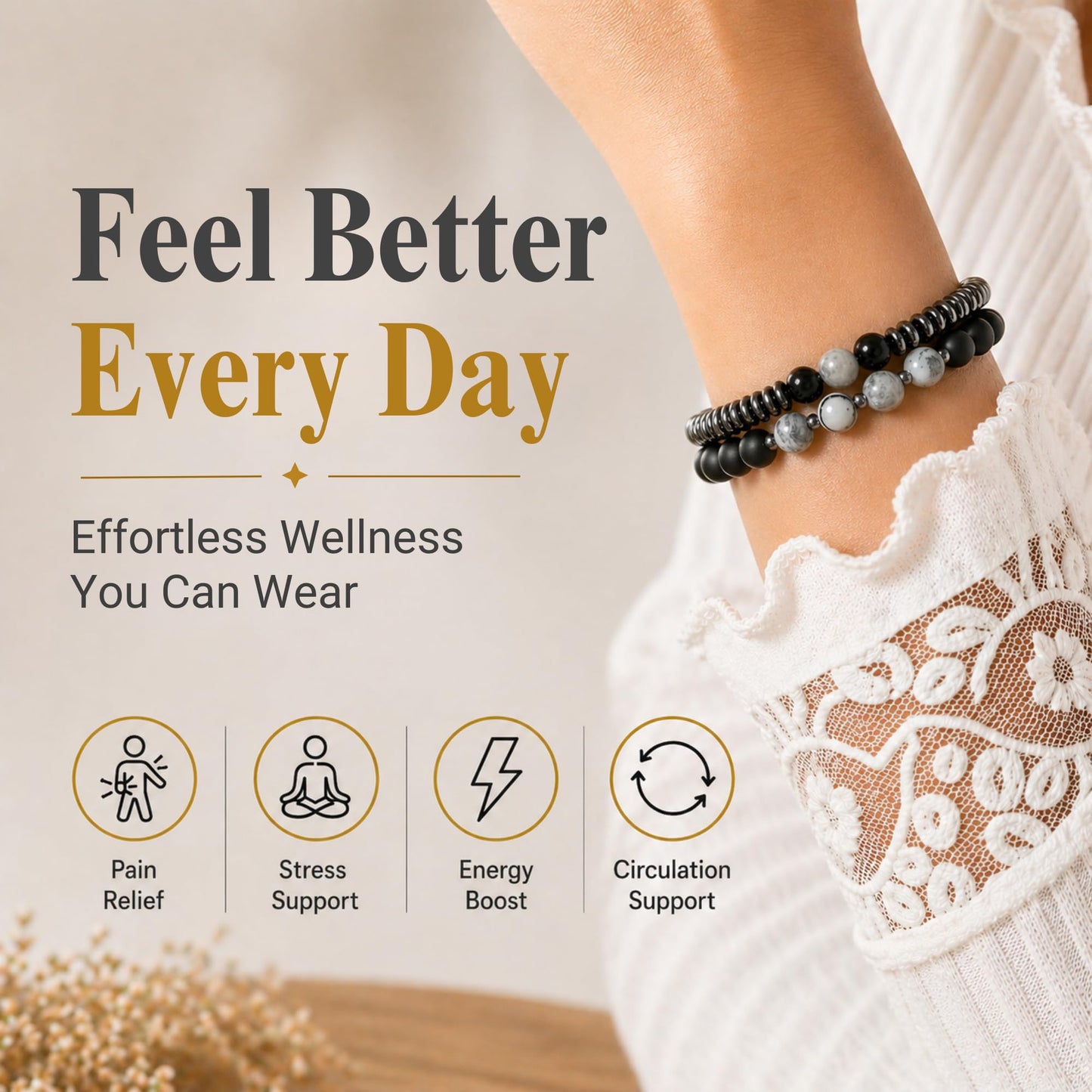 WestLuna Magnetic Bracelets for Women, Magnetic Hematite Bracelet with Black Obsidian, Map Stone. Healing Stone Bracelets for Women Men Lymph Drainage Slimming Energy Bracelet Set (Mapstone, Medium)