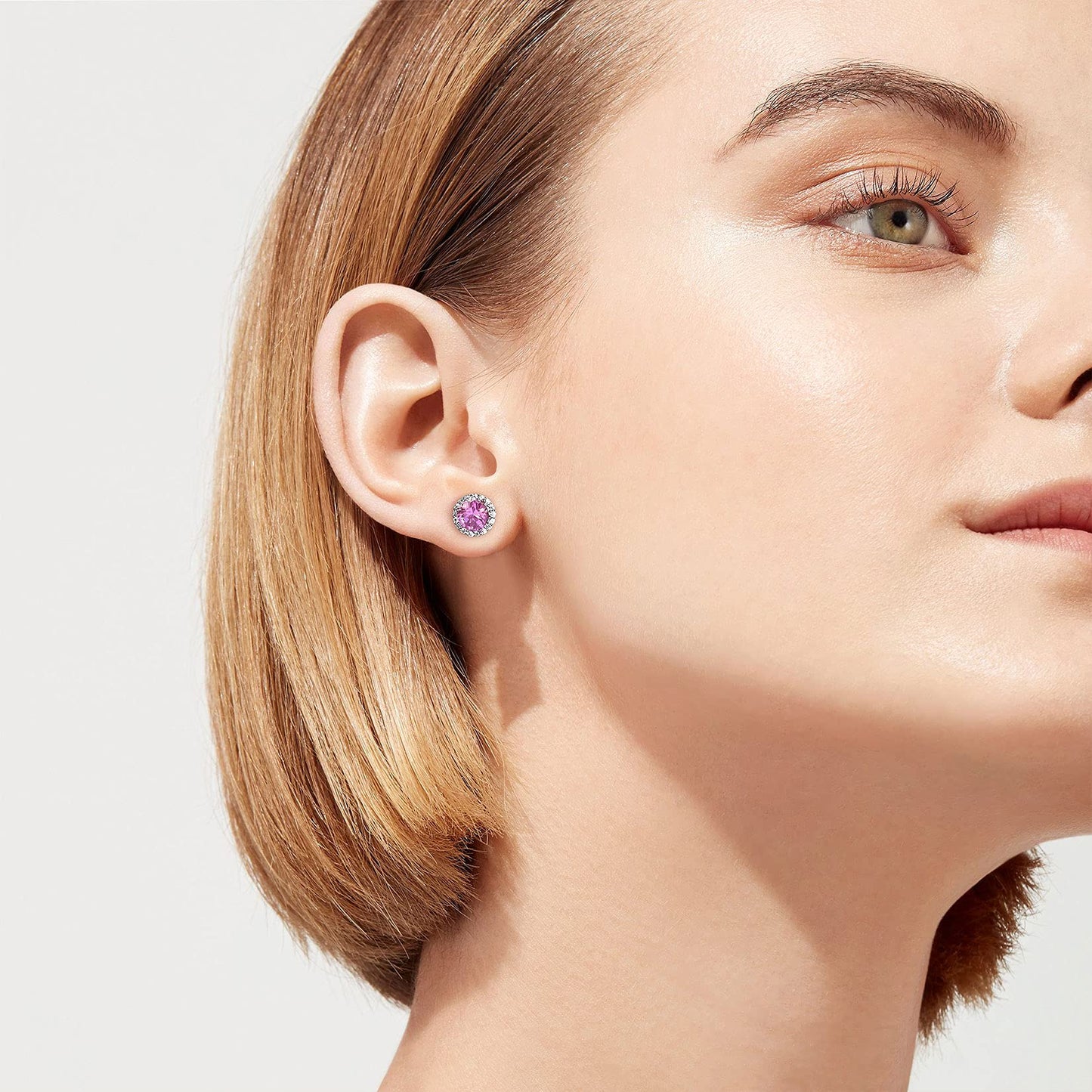 Bestyle Infinity Love Round Stud Earrings with October Pink Tourmaline Birthstone Crystal, Brilliant Love Round Diamond Studs Statement Jewelry for Women