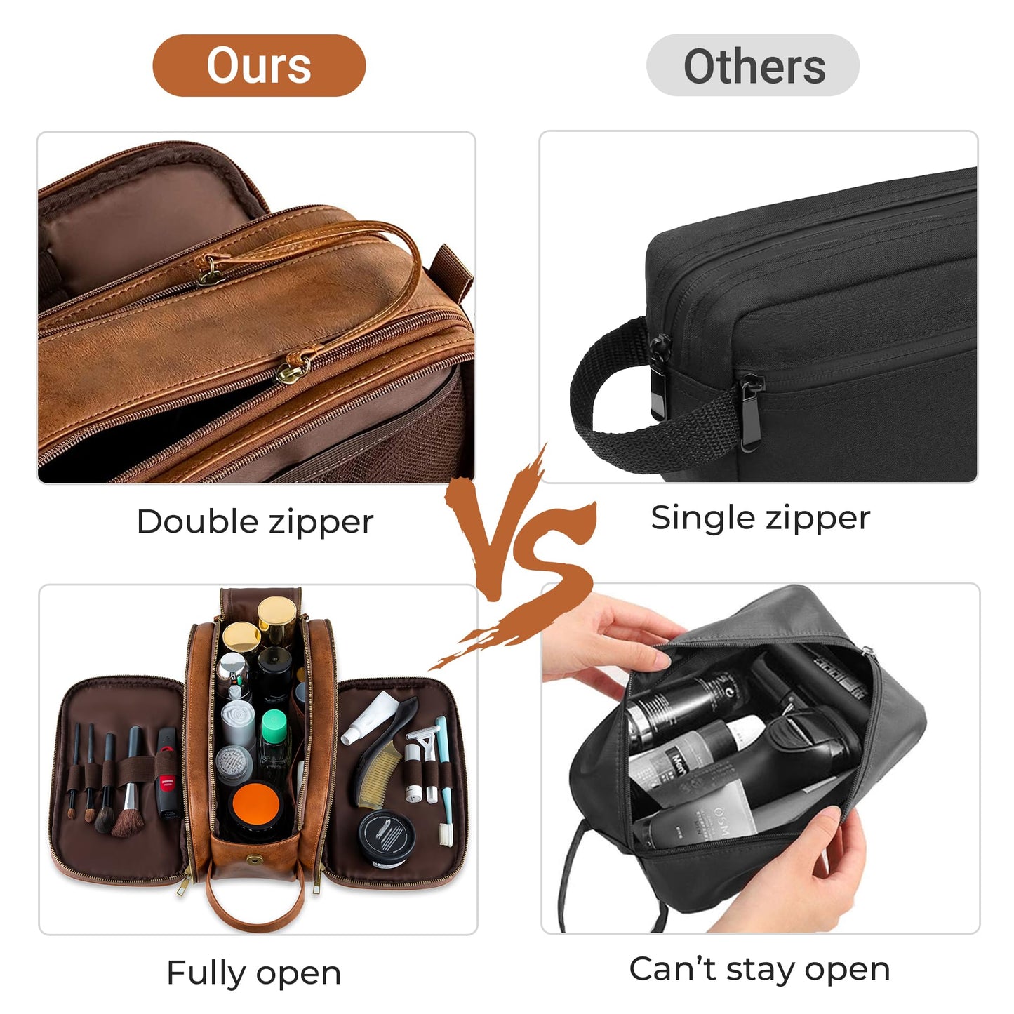 Elviros Toiletry Bag for Men, Large Travel Shaving Dopp Kit Water-resistant Bathroom Toiletries Organizer PU Leather Cosmetic Bags
