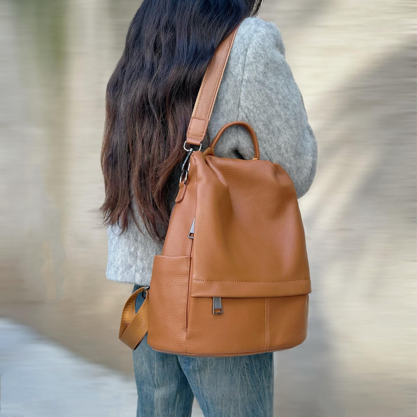 Wesccimo Genuine Leather Antitheft Backpack Purse For Women