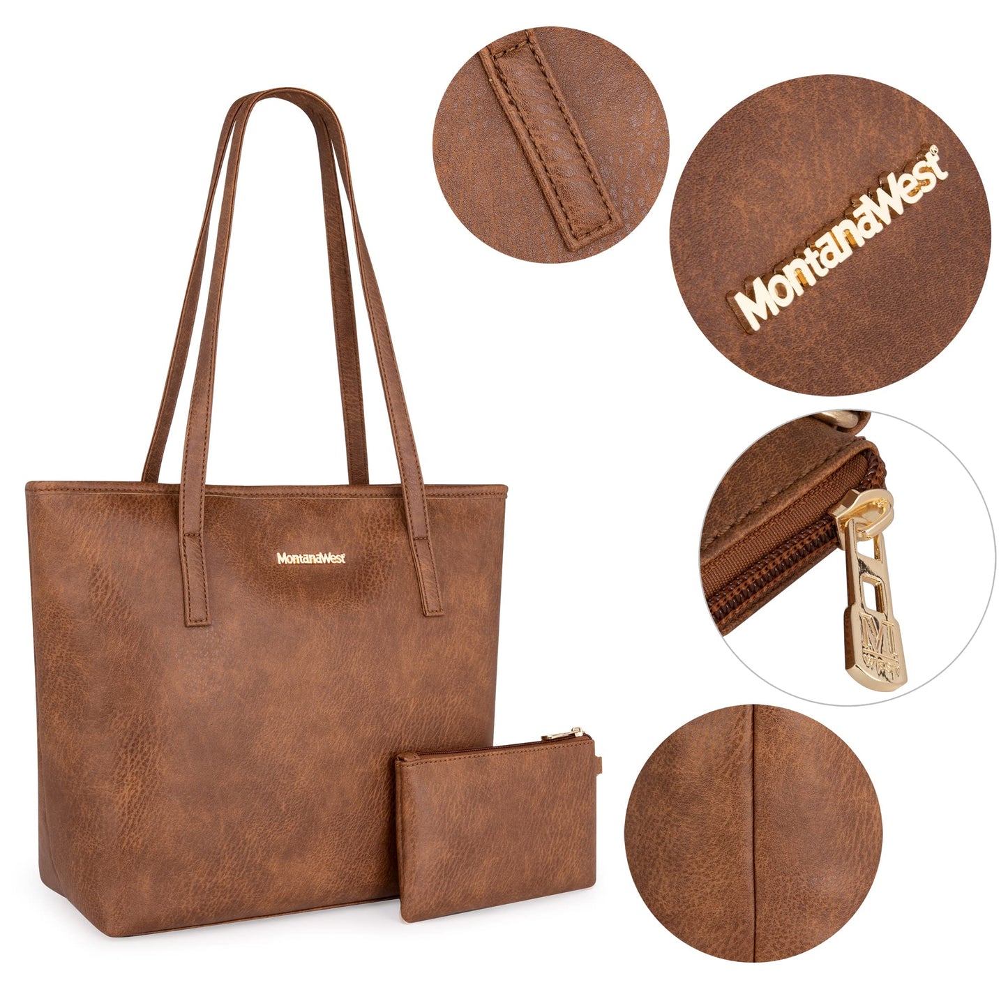 Montana West Purses for Women Large Everyday Bag Work Tote Bag PU Leather Laptop Shoulder Bag with Wallet Pouch, Big Capacity Office Handbag for Travel Daily Use City Tote MWC-HB-028-BR