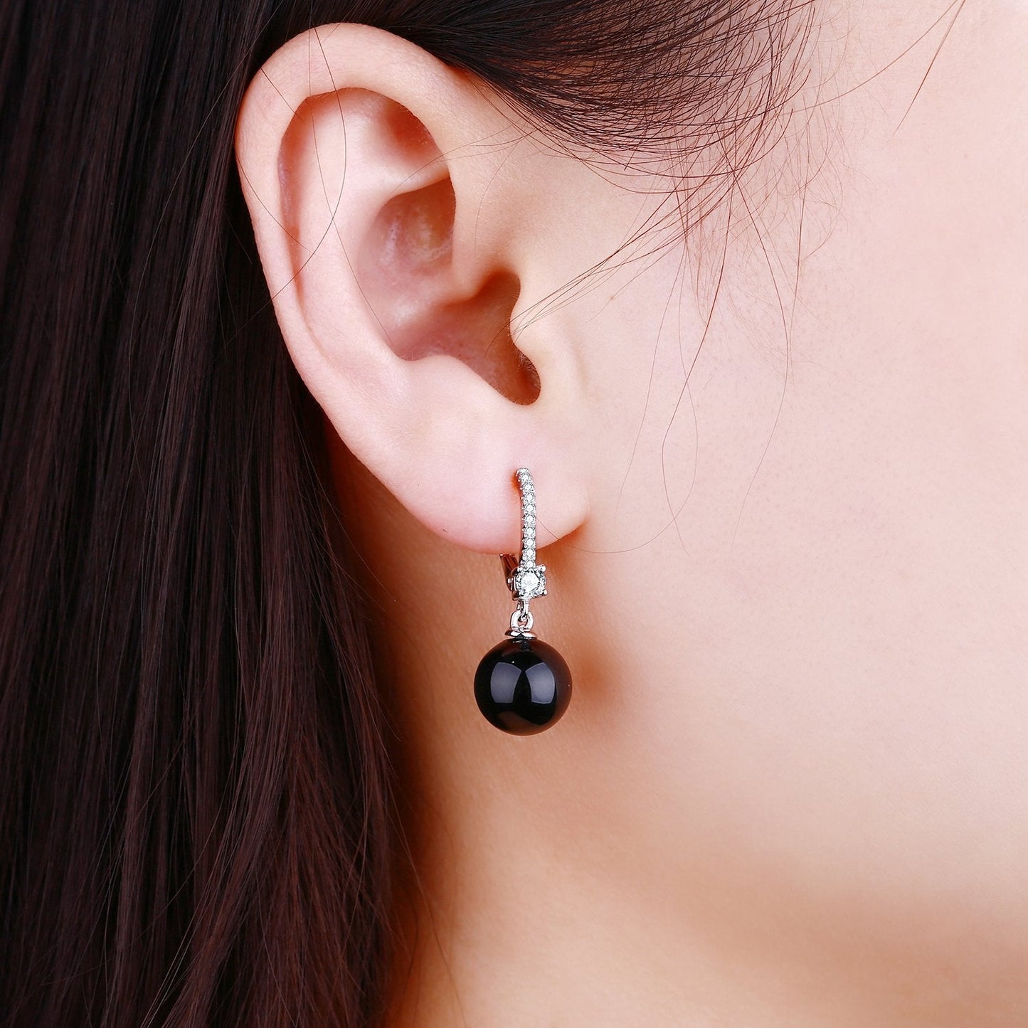 JO WISDOM 925 Sterling Silver Black/White Pearl Earrings for Women with Simulated Dangle Pearls 10mm