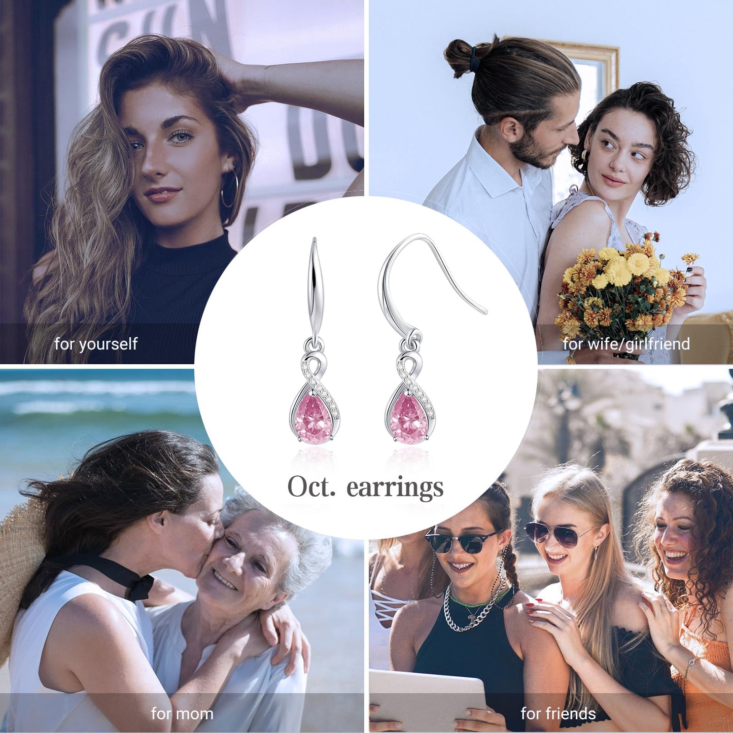 Infinity Birthstone Earrings 18K White Gold Plated 925 Sterling Silver Teardrop Infinity Drop Dangle Earrings October Birthstone Jewelry Birthday Gifts for Women Her Mother Wife