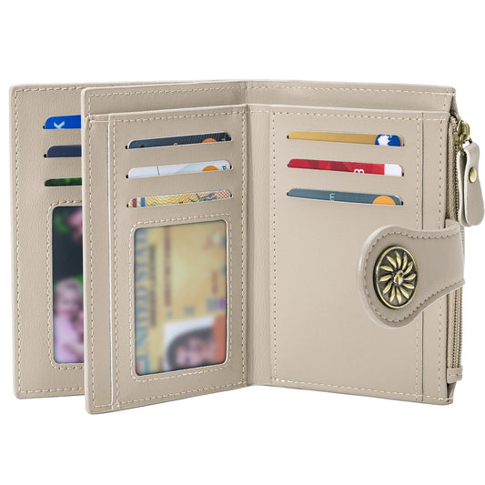 Tipmile Small Wallets Woman Leather 2 ID Windows Bifold RFID Blocking Credit Card Holder Wallet with Zipper Coin Pocket