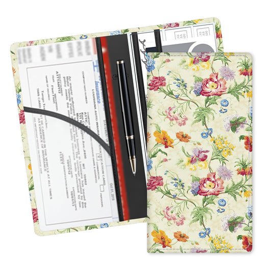 ADUQLZUX Leather Car Registration and Insurance Card Holder, Cute Car Accessories Vehicle Glove Box Car Organizer for Documents, Cards, License Retro Colorful Flowers