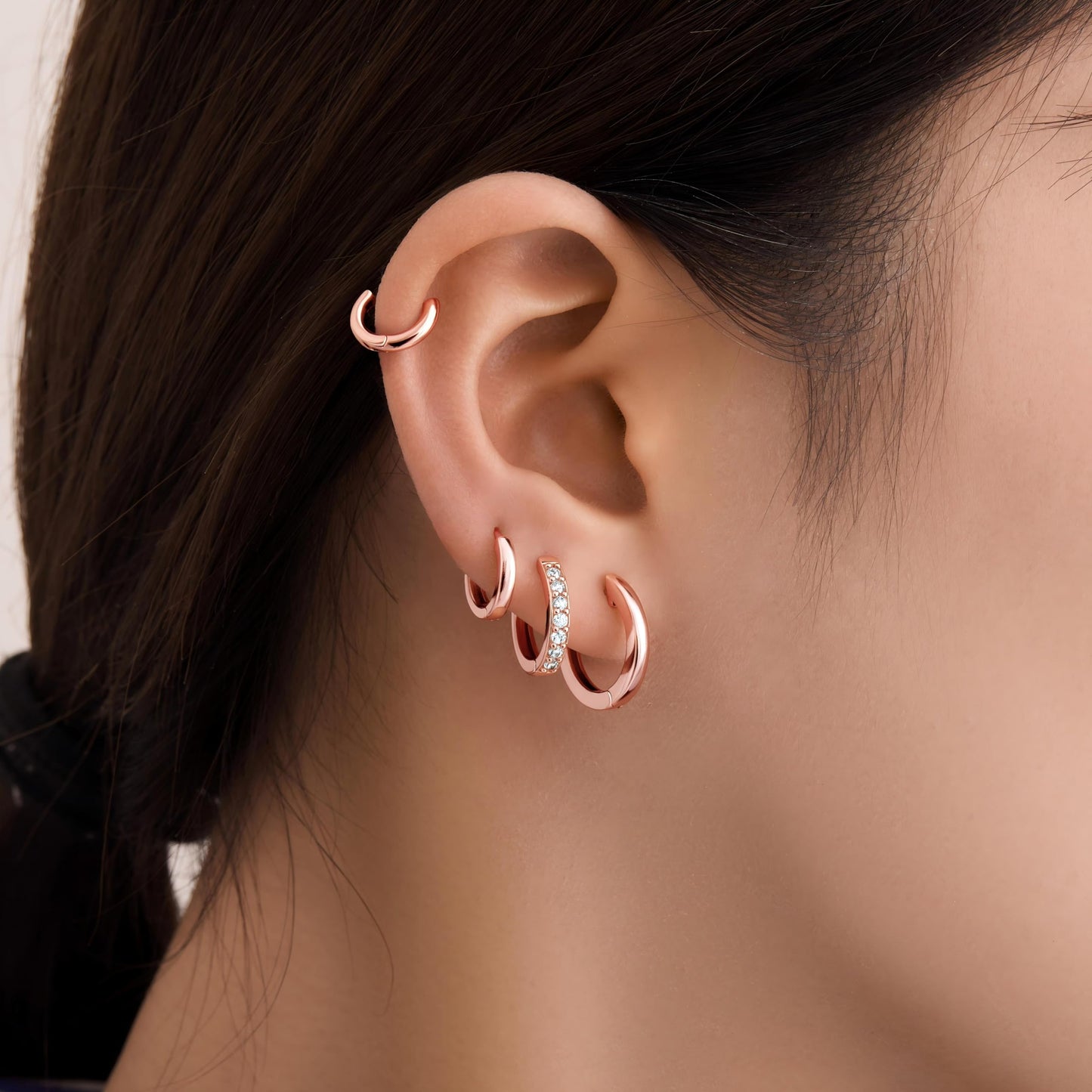 Rose Gold Hoop Earrings for Women, Small Huggie Hoop Earring for Men, Hypoallergenic Cute Trendy Mini Thin Tiny Cartilage Stacks Earrings Sets for Women Multiple Piercing Jewelry Gift Clip On
