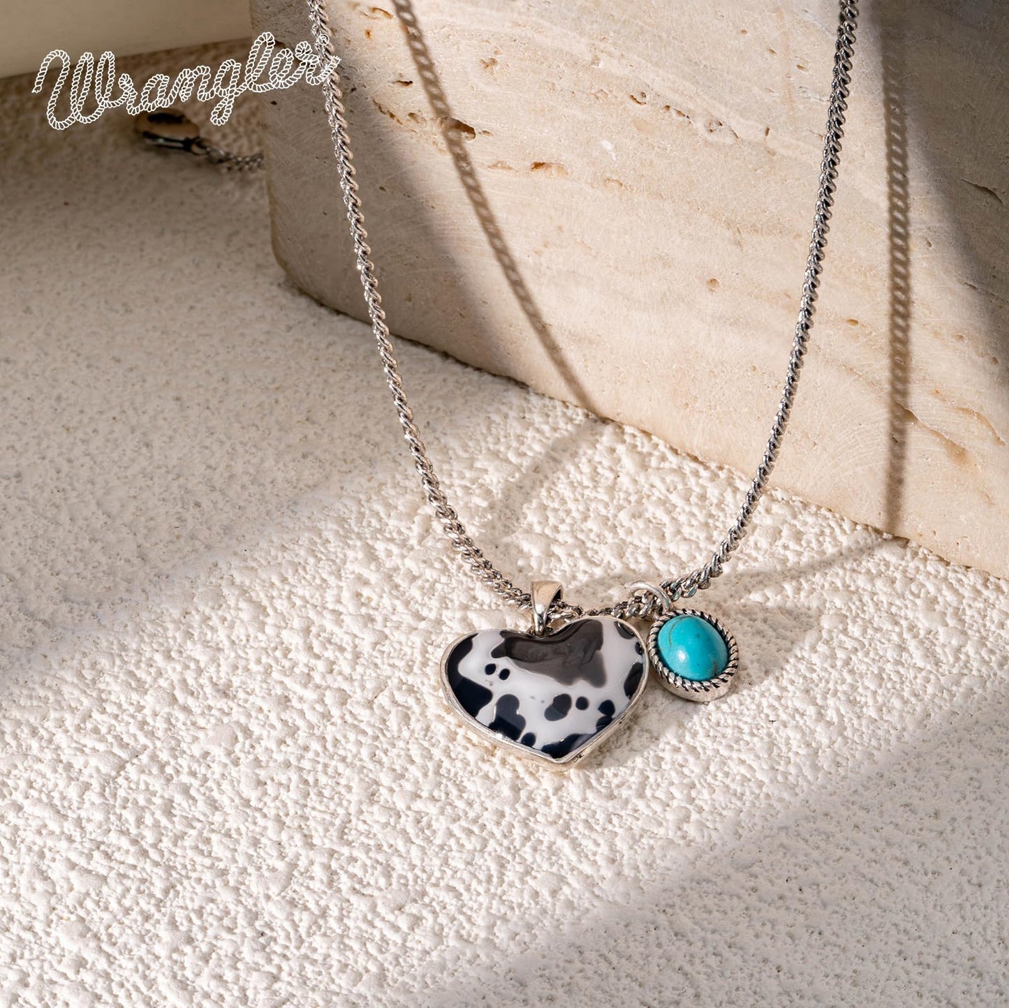 Montana West x Wrangler Western Pendant Necklace for Women 14k Gold Silver Heart Statement Turquoise Cowgirl Vintage Trendy Fashion Jewelry WNS-1129S-TQ