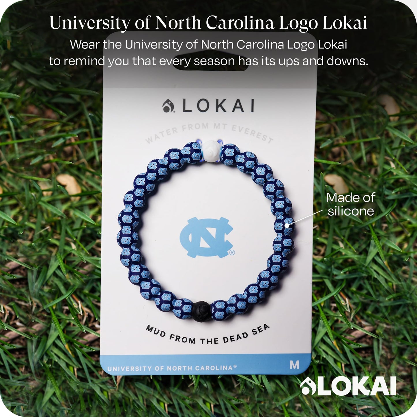 Lokai Collegiate Silicone Beaded Bracelet for Women & Men, University of North Carolina - Medium, 6.5 Inch Circumference - Silicone Jewelry Fashion Bracelet Slides-On for Comfortable Fit