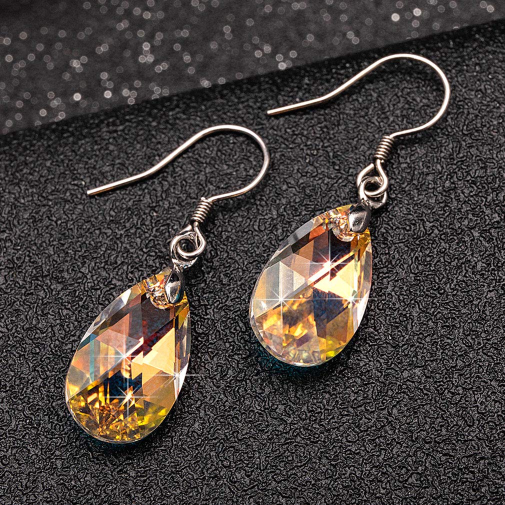 Austrian Crystal Teardrop Dangle Earrings for Women Drop Hook Earring 925 Sterling Silver Hypoallergenic Jewelry (Aurora Borealis)