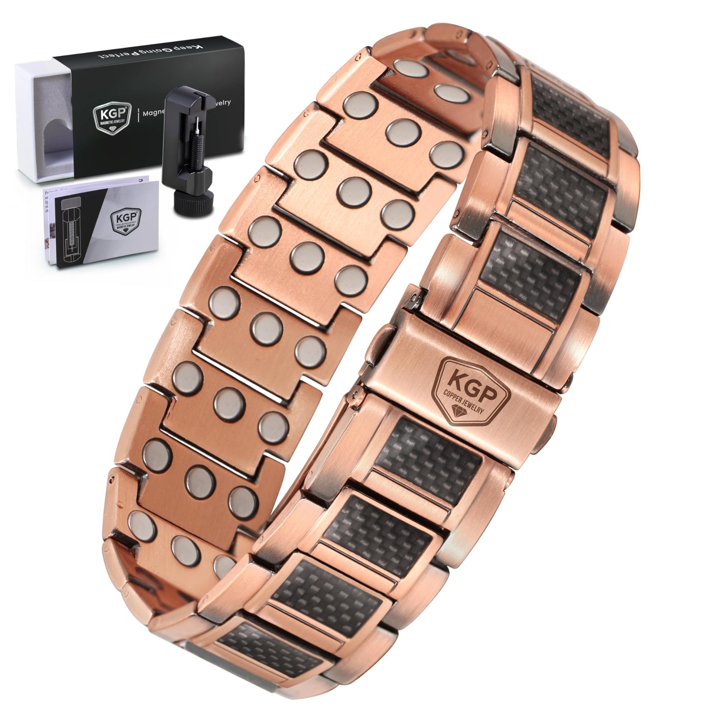 KGP® Strength Magnetic Copper Bracelet for Men, 99.99% Pure Copper Therapy Wristband with 3800 Gauss Magnets, Adjustable Mens Copper Magnetic Bracelet for Pain Relief & Wellness Jewelry Gift