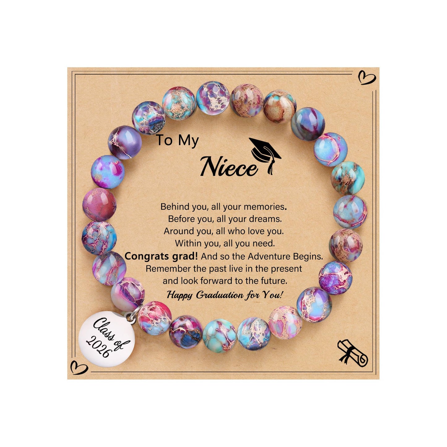 Sistble Graduation Gifts for Women Graduation Bracelets 2026 Niece Gifts from Aunt Class of 2026 Engraved 5th 8th High School Inspirational Gift Jasper Beaded Jewelry for Teens