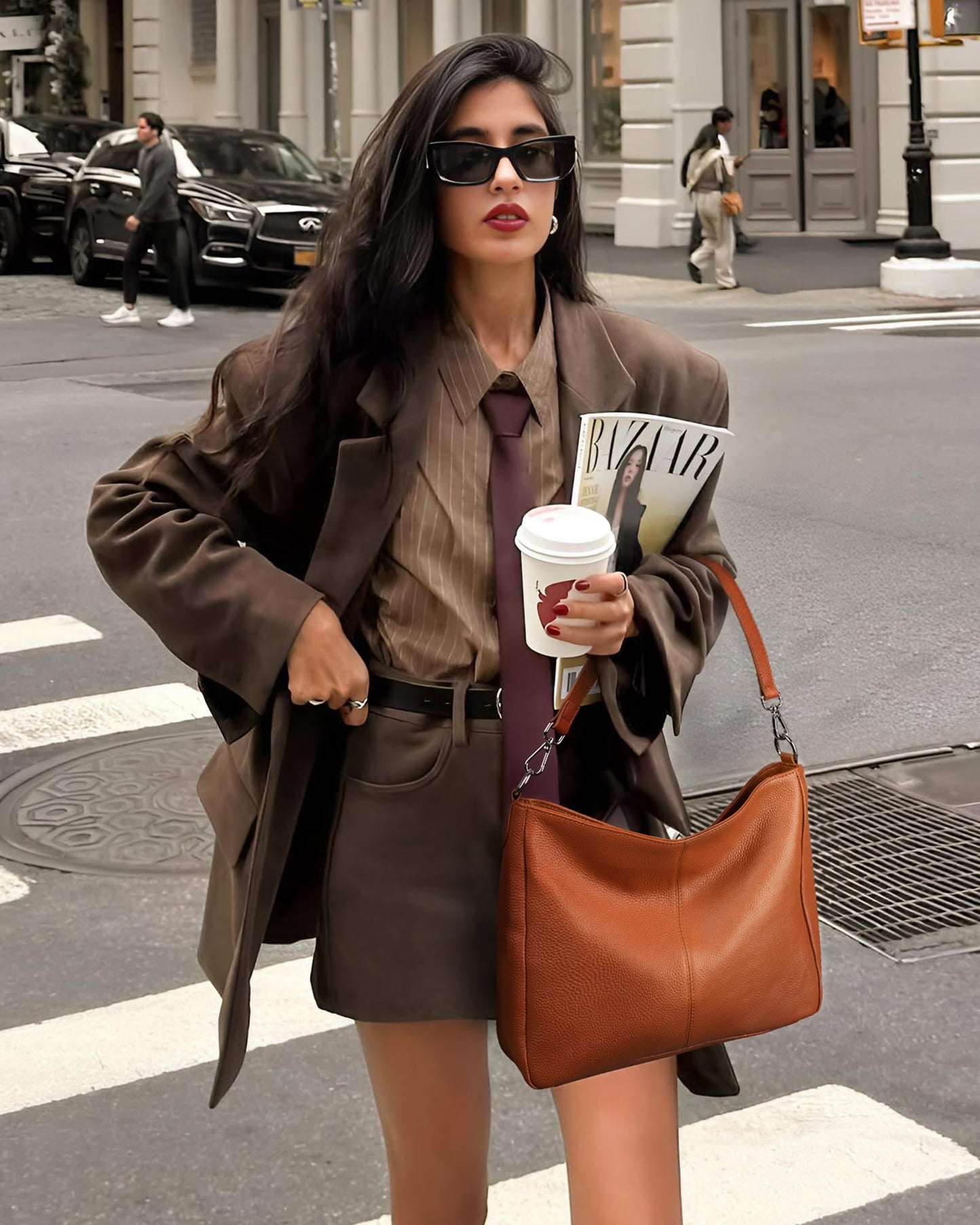 befen Genuine Leather Shoulder Bags Hobo Handbags Bag Small Durable Crossbody Purses for Women Everyday & Travel Cognac Brown