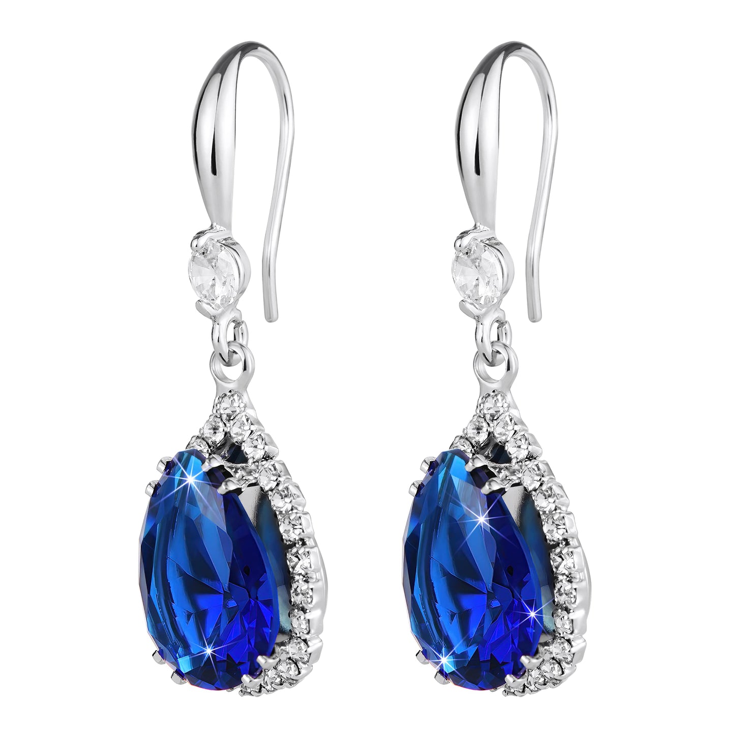 Linawe Blue Earrings for Women, Sapphire Imitation Diamond Drop Dangle Silver Earrings, Chandelier Rhinestone Cubic Zirconia Crystal Teardrop Earrings, Wedding Jewelry Set
