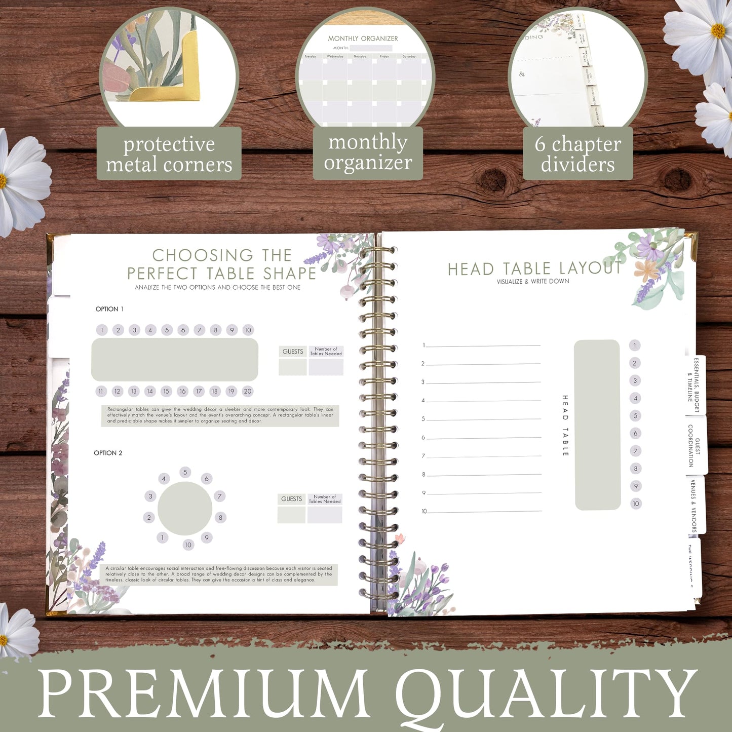 The Ultimate Premium Wedding Planner and Organizer for Brides: Hardcover Bridal Planning Book with Soft Floral Design, 162 Pages, 11.8 x 10.6 Inches, Monthly Countdown Calendar, Checklists, Timelines, Budgeting & Keepsake Features