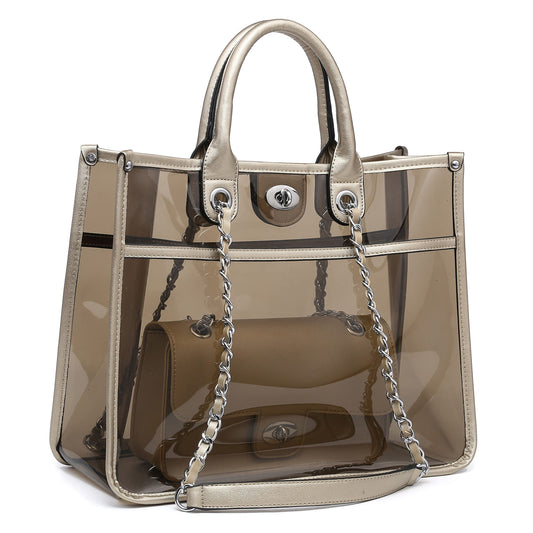 BTF BE TOP FASHION Women Clear Tote Bag for Stadium Events Clear Purse 2 in 1 Crossbody Shoulder Work Bag