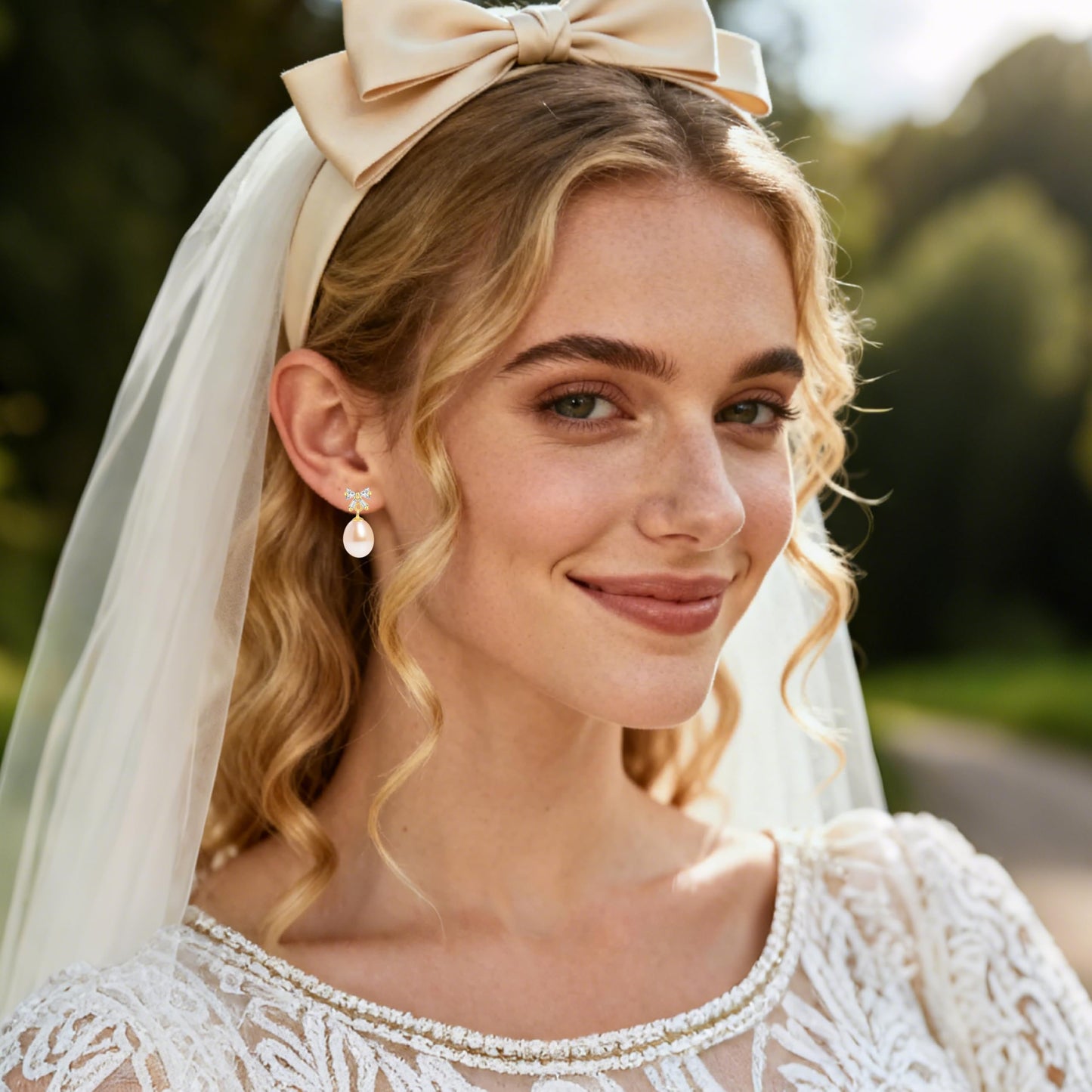 Pearl Drop Earrings for Women, Gold Plated & 925 Sterling Silver, Pink & White Dangle Earrings, Dainty Cute Elegant Bridal Wedding Gift for Her | Christmas Gift for Women (Gold Bow Pink Pearl)