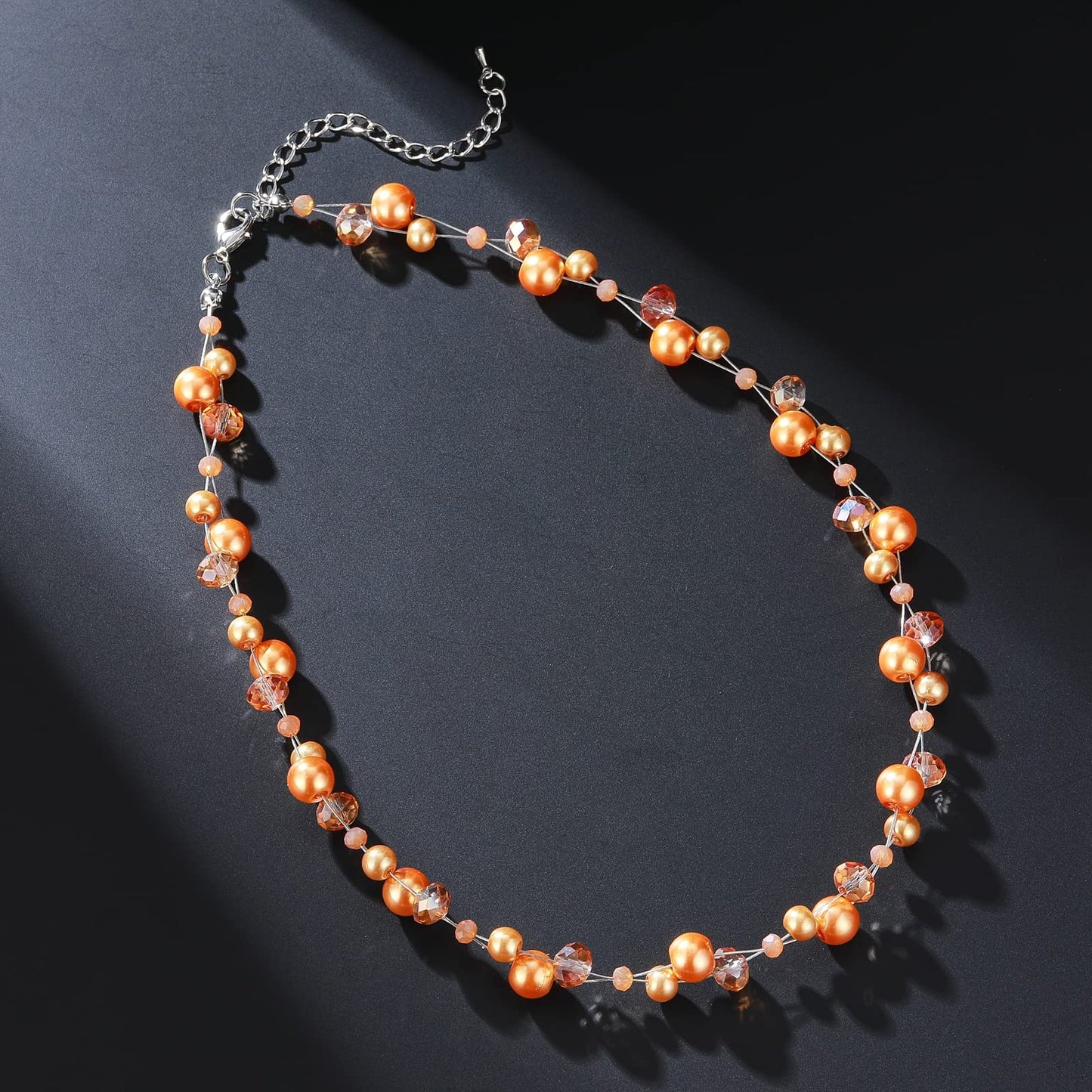 Short Beaded Turquoise Necklace For Women - Fashion Jewelry with Pearl and Crystal Bead, Birthday Gifts For Women (27-Orange)