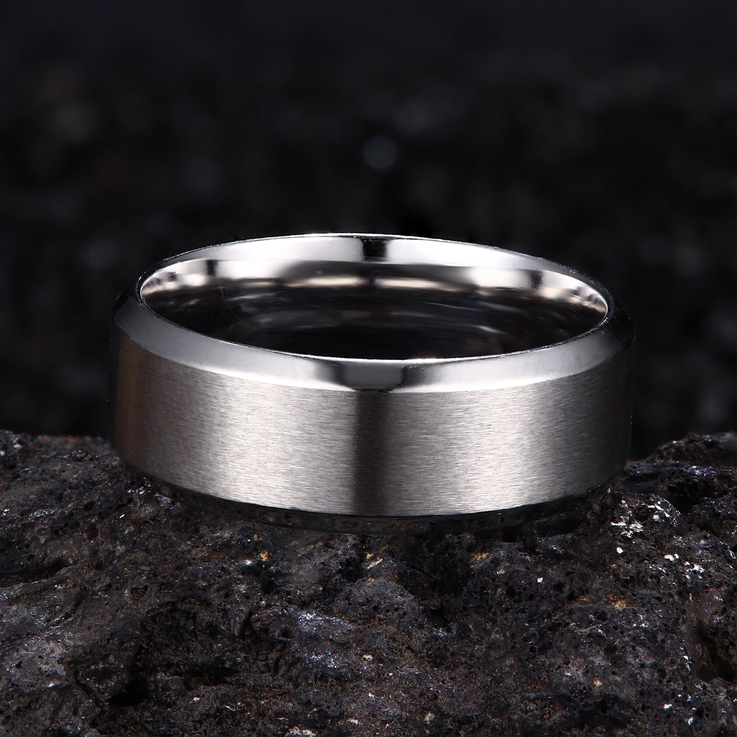 Jstyle Stainless Steel Rings for Men Women 8MM Wedding Band Rings Matte Surface - Beveled Polished Edge Mens Ring Size 8 Silver Plated Ring for Men