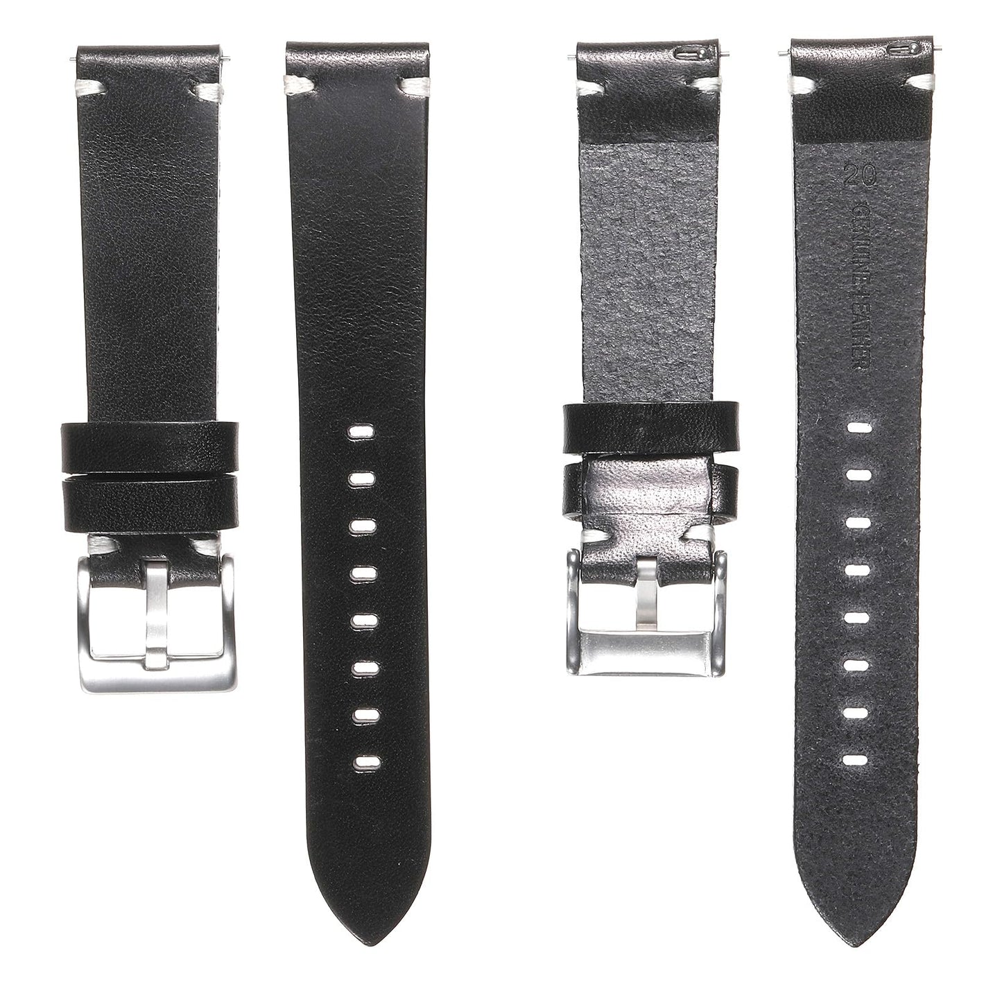 Berfine 18mm Leather Watch Band for Men Women, Vintage Handmade Quick Release Watch Strap Replacement, Thick Single layer, Black