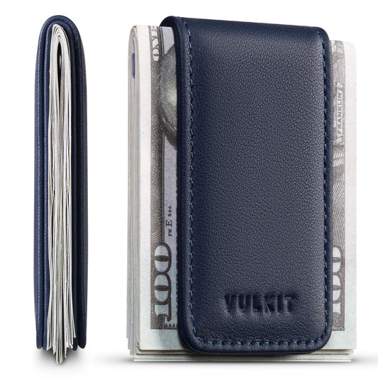 VULKIT Magnetic Money Clip Top Grain Leather Cash Holder Minimalist Design Holds Up to 15 Cash