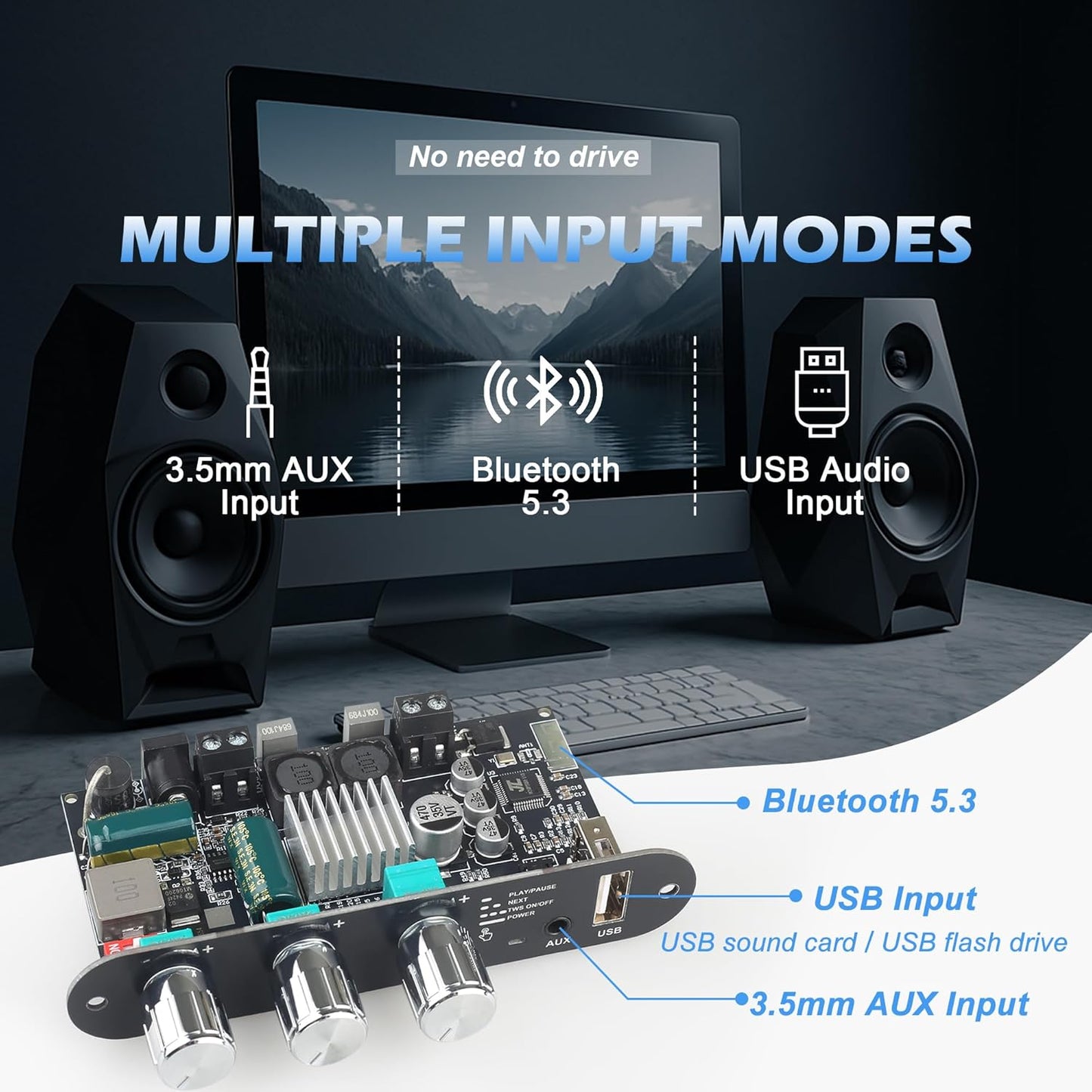 Wuzhi Audio 2PCS ZK-1001U 100W 9-24V, Mono Amplifier Board with TWS, Power Output, Vehicle Amplifier Wide Voltage Input