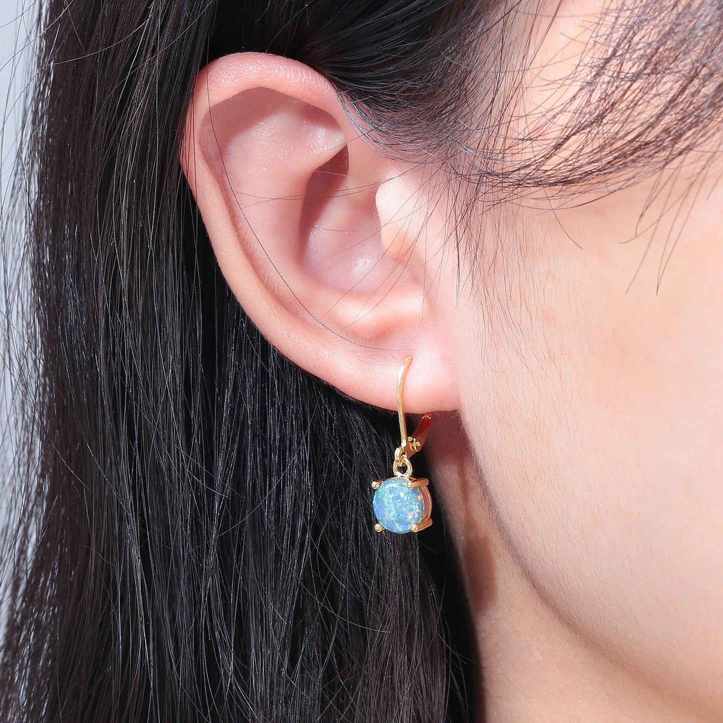 CiNily Round-Cut Opal Dangle Earrings for Women Hypoallergenic Blue Purple Fire Opal Rhodium Plated Leverback Gemstone Drop Earrings Jewelry for St Patrick's Day Easter Mother's Day Graduation