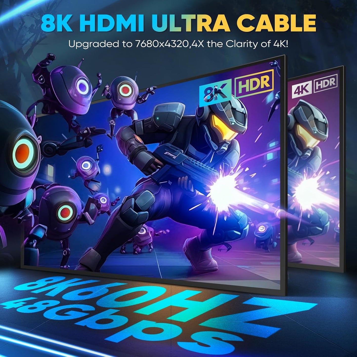 Yuaice 10K 8K 4K 2.1 1.5FT/0.45M, 48Gbps 8K@60Hz 4K@120Hz, 2.2 2.3, HDR10, TV/PS5/Xbox/HDTV/Blu-ray HDMI Cable Ultra