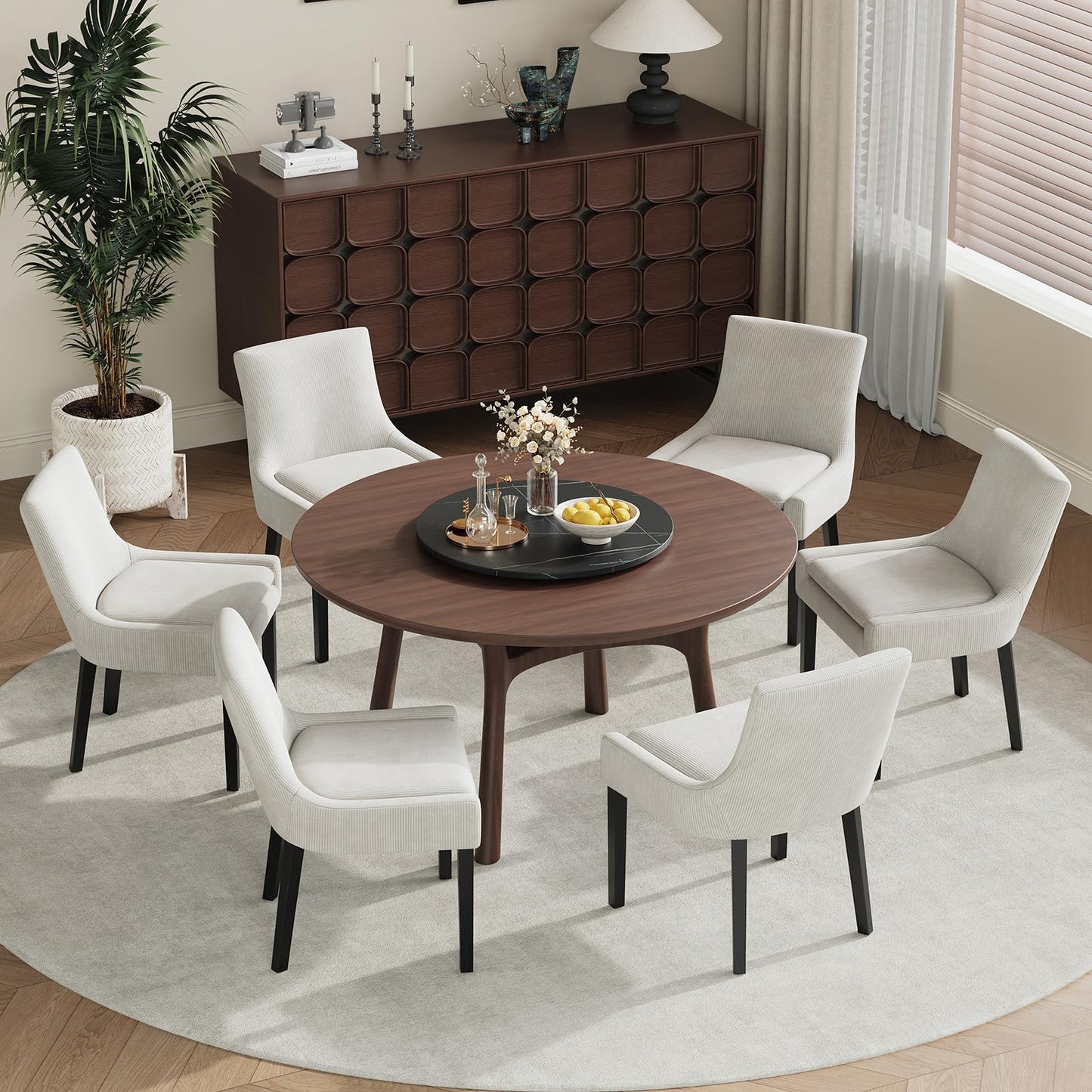COLAMY Upholstered Dining Chairs Set of 4 with Mid Back and Wood Legs, Modern Accent Side Chairs for Living Room/Dining Room-Beige