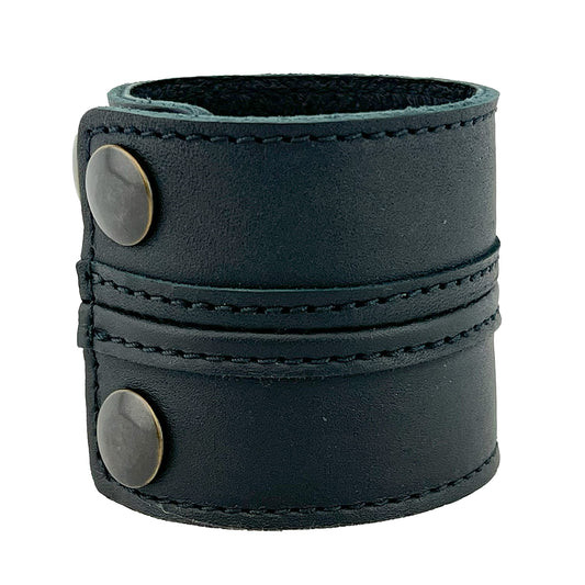 Anthology Gear Stylish Leather Cuff Bracelet Full Grain Wide Wristband For Men and Women (Unisex) Adjustable to 8" or 9 1/4" (Carbon Black, Large/X-Large)