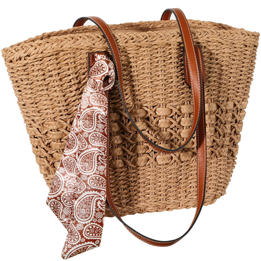 Trifabricy Beach Bags for Women - Large Straw Beach Bag, Woven Beach Tote Bag Shoulder Handbags, Straw Tote Bag for Summer Vacation