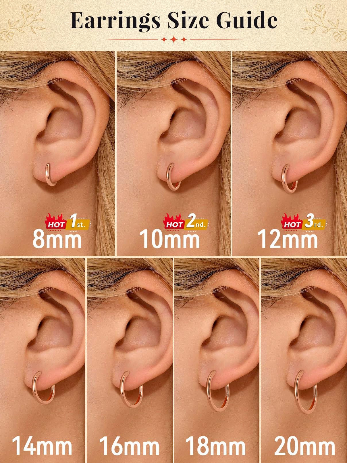 FaithHeart Hoop Earrings for Women, Rose Gold Hypoallergenic Huggie Hoop Earrings, Small Cartilage Earrings for Women 8mm, Send Gift Box