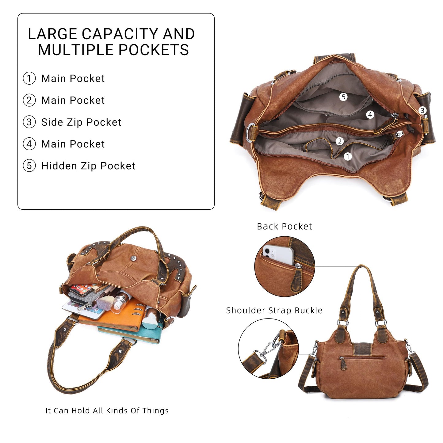 Angel Kiss Hobo Bags for Women Vegan Leather Purses and Handbags Ladies Chic Shoulder Bags Crossbody Purses with Metal Studs