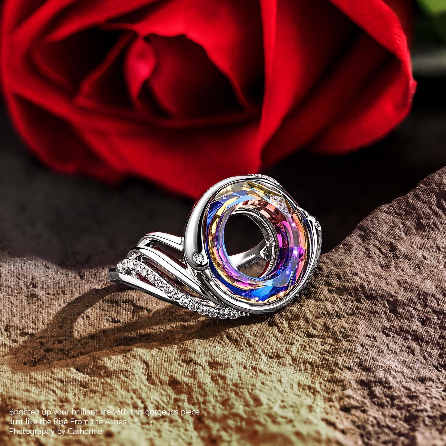 Kate Lynn 925 Sterling Silver Phoenix Rings for Women Adjustable Cocktail Ring Crystal Jewelry, Birthday Gifts for Women Christmas Mothers Day Gifts for Mom Wife Grandma Unique Lady Gift