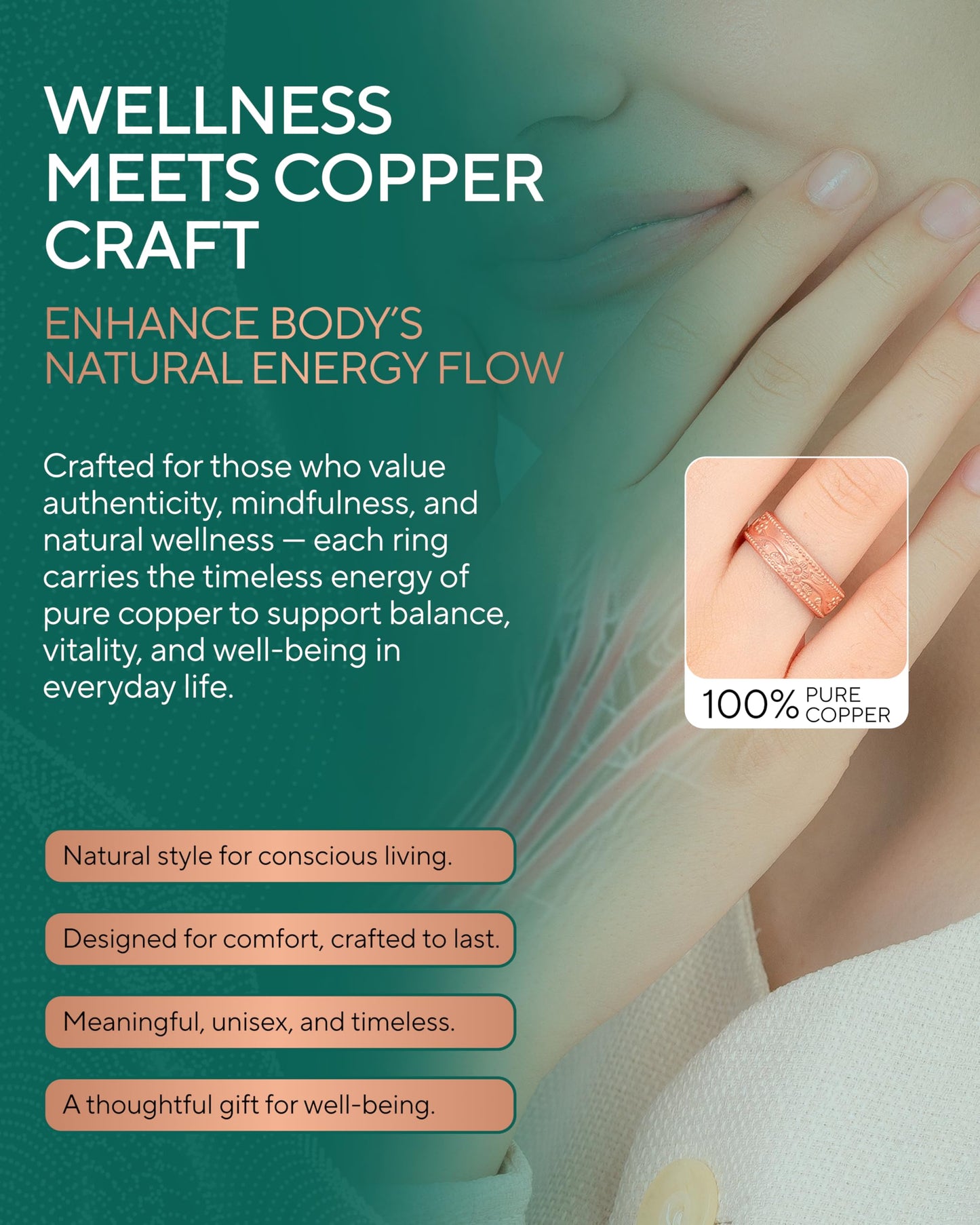 TheraCopper Pure Copper Rings for Women (2-Pack) — 100% Pure Copper Ring — Raw, Solid & Uncoated Authentic Handmade Open-End Adjustable Ayurvedic Jewelry Rings (6mm Floral)