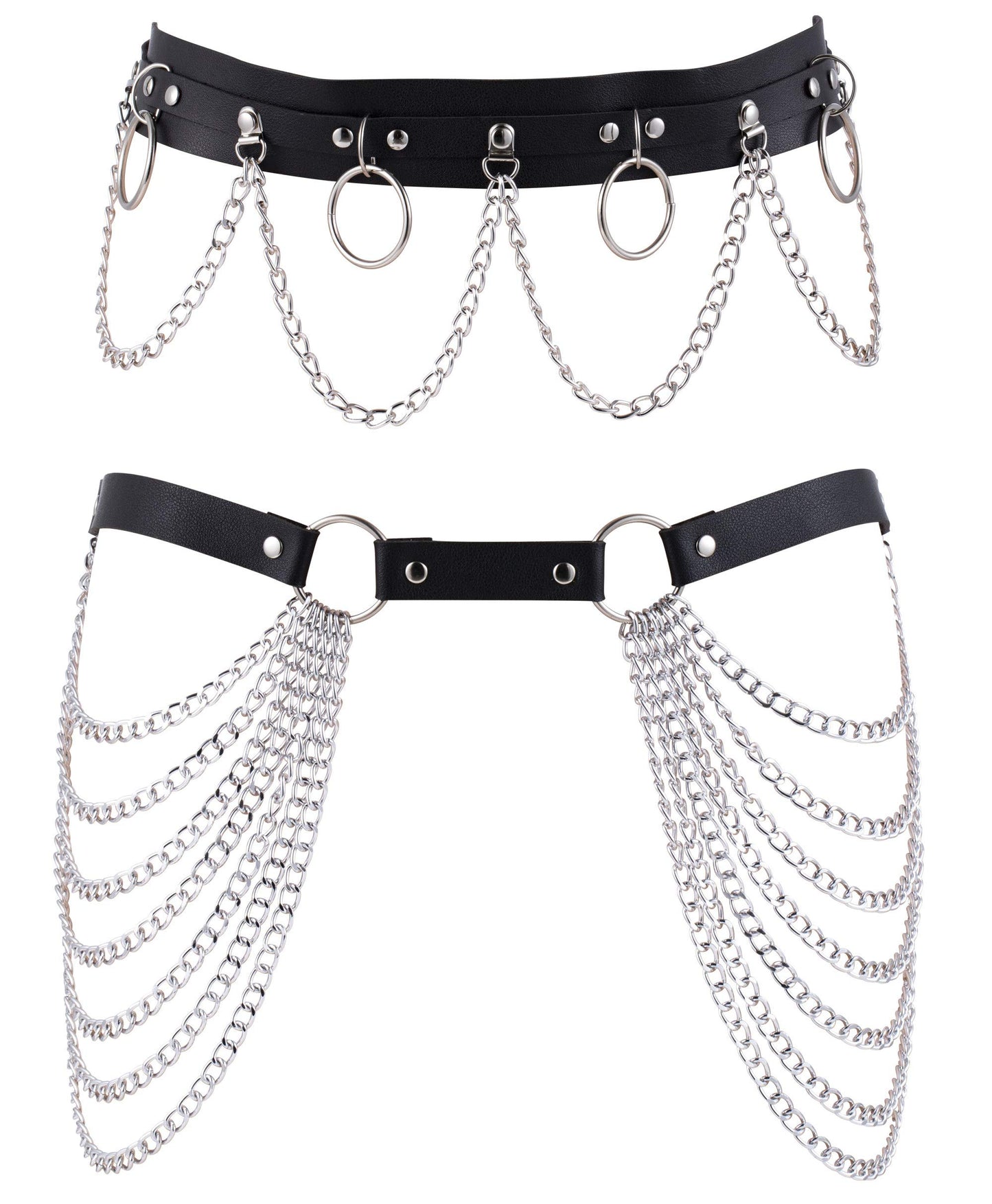 YOVORO 2PCS Punk Waist Belly Chain Belt for Women Leather Layered Body Chain Dance Pary Body Accessories Jewelry