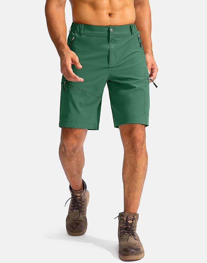 Pudolla Men's Hiking Cargo Shorts 9" Lightweight Outdoor Work Shorts for Men Travel Golf Camping Casual with 5 Zipper Pockets